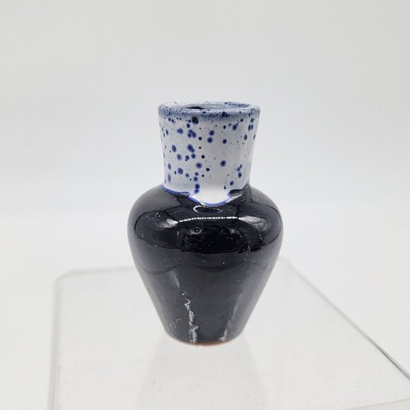 Miniature Black & Blue Speckled Ceramic Jug Vase With Handle 2.5" - Picture 5 of 7